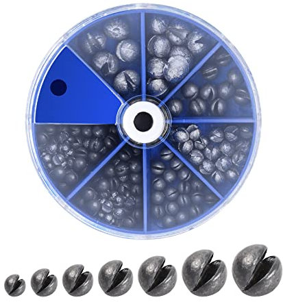 Pinsheng Angelblei Bleischrot Angeln, Angelblei Gewichte Schrotblei 106 Stück, Abnehmbare Angel Split Shot Blei, 7 Größen, 0,2 g 0,28 g 0,38 g 0,5 g 0,8 g 1,6 g 2 g