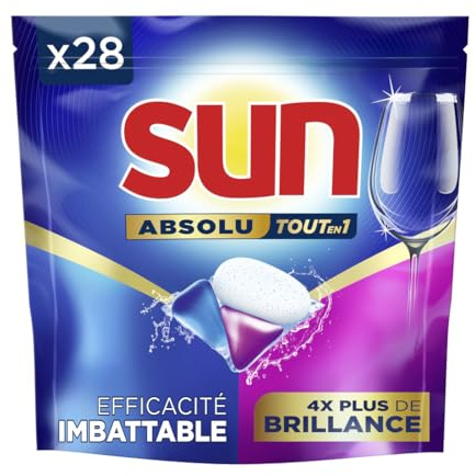 Sun - Capsules Lave-Vaisselle, Absolu, Tout-en-1, Brillance, 28 Pastilles