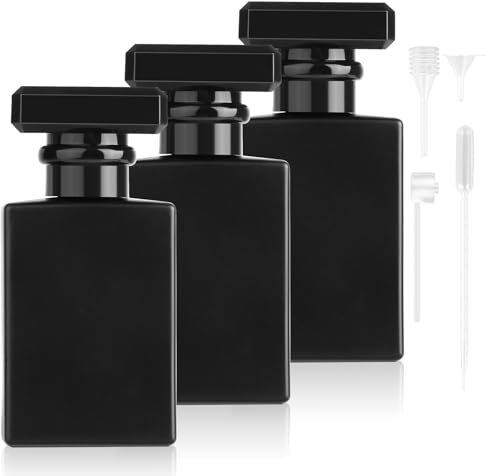3 Pièces Flacon Parfum Vide, 30ml Verre Vaporisateur Parfum Rechargeable, Atomiseur Parfum Noir avec Entonnoir Compte Gouttes Distributeur de Parfum, pour Femmes Hommes