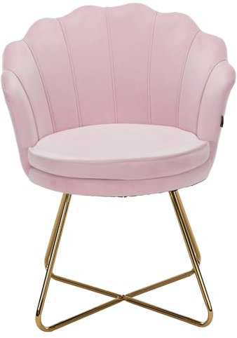 Hawthyhome Polstersessel Esszimmerstühle, Stuhl Schminktisch, Stuhl Samt, Blütenblatt-Rückenlehne Lehnstuhl mit Metallbeinen Gold, Bis 150 KG Belastbar Rosa