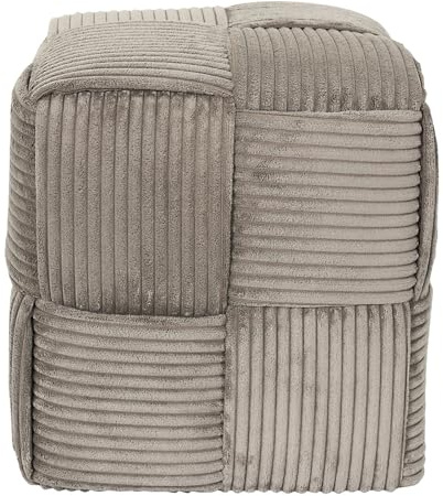 HOME DECO FACTORY, HD0540, Taupe flätad ribbad sittpuff, elegant och bekväm design, perfekt för vardagsrum eller sovrum, mångsidig och lättskött, mått 36x38x36 cm, taupe färg