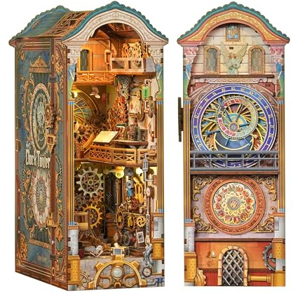 Tonecheer Book Nook Kit de Bricolage pour Coin de Lecture avec Housse Anti-poussière et lumière LED, Puzzle en Bois 3D en Forme, décoration créative d'étagère (Tour de l'horloge