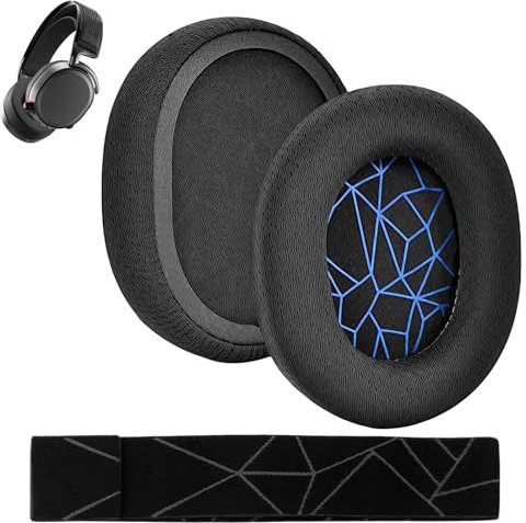 1 Paar Ohrpolster & 1 Stirnband Ersatz für SteelSeries Arctis 7/7+/7P/7P+/7X/7X+/9/9X/Pro/Prime Wireless Gaming Kopfhörer - Mesh Gewebe Kopfhörer Ohrpolster & Elastisches Stoff-Kopfbandpolster