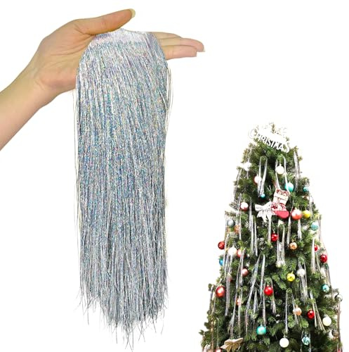 3000 Christmas Tinsel Strands,Silver Tinsel for Xmas Decor | Angel Hair Tinsel, Lametta for Holiday Christmas Tree Decorations