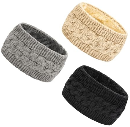 Winter Headbands for Women, Cable Knitted Fleece Ear Warmer, Head Wraps Ear Muffs for Women Girl Winter Shopping Skiing Running
