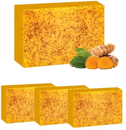 4 saponi naturali con acido kojico e curcuma, sapone naturale, sapone grezzo, per viso e corpo, sapone da doccia naturale per uomini e donne, per versare sapone contro macchie scure