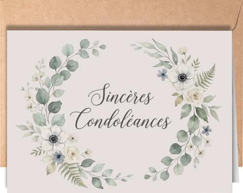 Carte de Condoléances avec Enveloppe – Sincères Condoléances – Carte de Sympathie au Design Minimaliste et Floral pour Exprimer Soutien et Réconfort à la Famille Endeuillée - EU 309