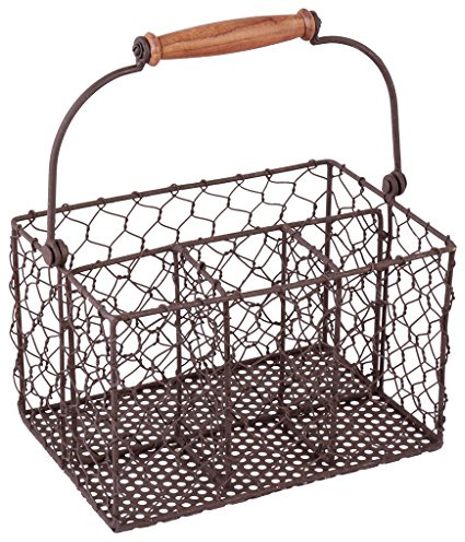 Dibor Brown Cutlery Caddy - Hand Woven Mesh Rack Basket Holder Four Section Organiser