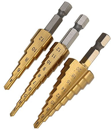 CEFEPH Set di 3 punte per suf HSS Hex Shank, punte coniche per acciaio inox, metallo, legno, plastica, 3 – 12/4 – 12/4 – 12/4 – 20 mm
