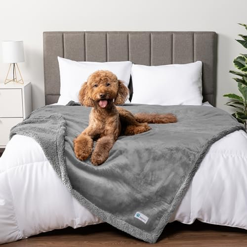 PetAmi Waterproof Dog Blanket for Couch, Extra Large 80x60, Pee Proof Sherpa Fleece Reversible Pet Throw, Furniture Protector for Bed Sofa Crate Kennel, Soft Washable Cover for Dog Cat, Light Grey