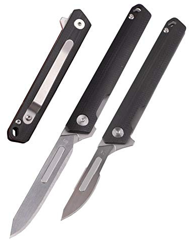 Samior S13 Small Slim Flipper Scalpel Folding Pocket Knife with 10pcs #24 and 10pcs #60 Replaceable Blade, G10 Handle with Liner Lock Pocket Clip, Utility EDC Keychain Knives, 1.2oz
