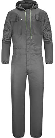 Yukirtiq Hombre Mono de Trabajo Mecánico Peto de Trabajo Industria Mono Trabajo Manga Larga Garaje Ropa de Trabajo con Capucha Mujer Traje de Trabajo, Gris, L
