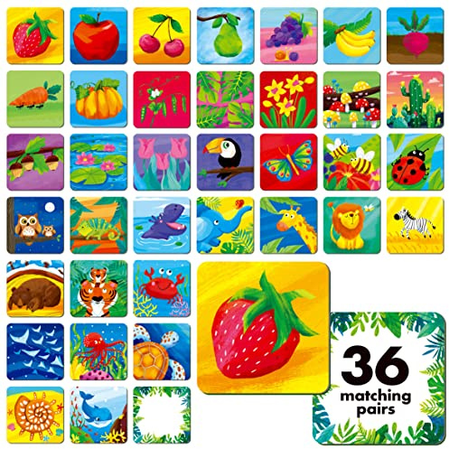 Hebayy Memory Matching Game, 72 PCS Nature Theme Matching Cards for Toddlers 36 Pairs Memory Cards for Preschool 4 5 6 Years Old