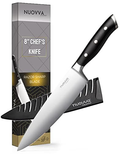 nuovva Kitchen Chef Knife – Sharp Kitchen Knife with Sheath – 8 inch Professional Cooks Knives – German High Carbon Stainless Steel Blade – Premium Cooking Knife