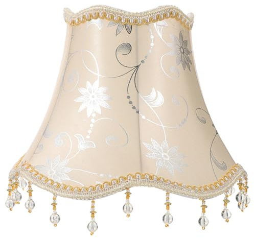 Vaguelly Vintage European Lamp Shades Victorian Lampshades Royal Bell Shape Lampshade with Bead Lace and Fringe,Lampshades for Table Lamp Replacement,25x20CM