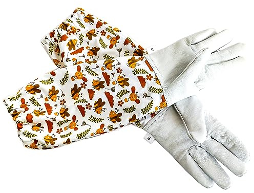 FOREST BEEKEEPING SUPPLY - Kids Goatskin Leather Gloves for children Hand- Arm protection With Honey Bee Printed Long Sleeve (Medium)
