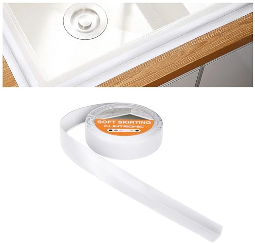 flintronic Joint Salle de Bain, 5m*20mm (10+10mm) Bande Etancheite Autocollante, Ruban D'étanchéité Auto-Adhésif en PVC pour Baignoire, Salle de Bain, Cuisine, Anti-moisissure, Calfeutrage(Blanc)