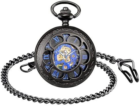 Silverora Montre de Poche Vintage à Quartz: Gousset Avec Chaîne et Chiffres - Mécanique Avec Pignon (Noir)
