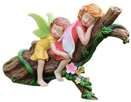 Figuras de hadas durmiendo en miniatura, hada de flores de jardín en miniatura, duendes y hadas decoracion, estatua decorativa del hogar, estatua de hada enana, adornos de jardín