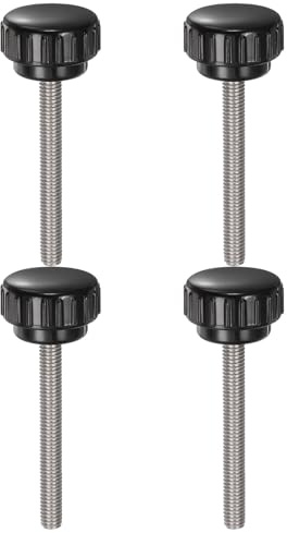 QUARKZMAN 4 stycken räfflade spännknappar M6 x 50 mm metrisk 304 rostfritt stål manlig gänga tumskruv på typ 25 mm plast runt huvud gängstift knappar svart