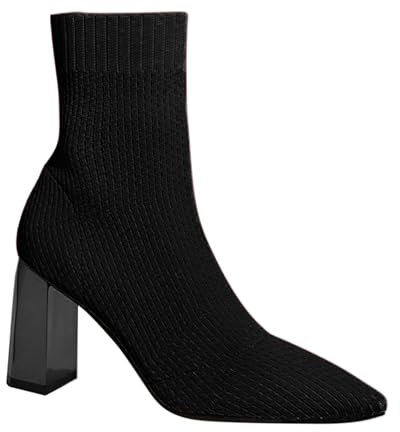 Botines para mujer con tacón elegante – Botines con pfennigasbatz de goma botas de tobillo de punto botas de mujer botas cortas botas puntiagudas medias botas tacón bloque tacones altos, Negro , 36