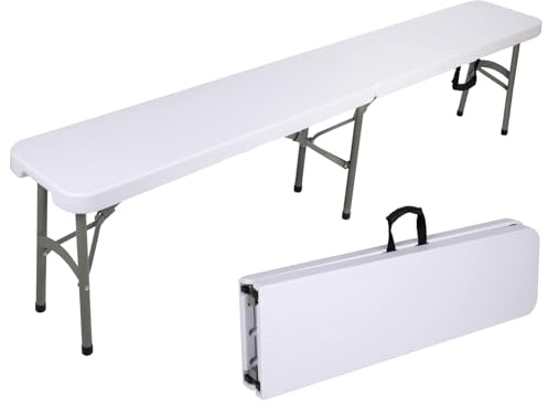 New Home Era Plastic Folding Bench - Portable Bench Used for Indoor, Outdoor, Picnic, Party, Camping, Dining Seat, Garden Soccer Multipurpose Entertaining Activities, White (1, White, 8 Feet)