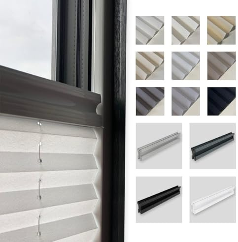 Plissee-Flix24 - Plissee ohne Bohren nach Maß - Lichtdurchlässiges Rollo für Schiebetüren mit Sichtschutz - Jalousie 15mm Slimline Plisseerollo mit Perlenschicht für intensiven Sonnenstrahlschutz