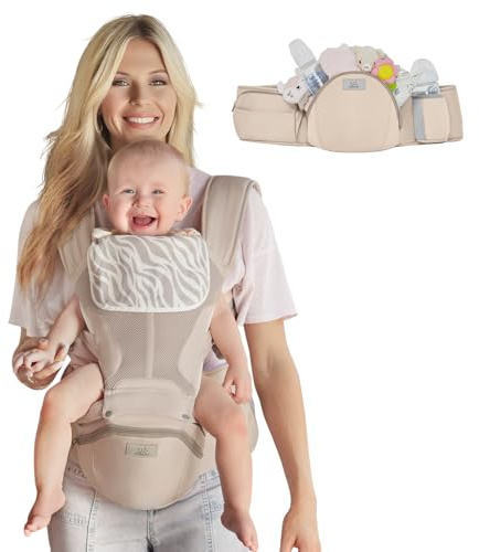 MOMTORY StowNGO Pro Baby Carrier, Safety-Certified 6-in-1 Baby Carrier Newborn to Toddler, Detachable Baby Holder Carrier with Hip Seat, Ergonomic Cozy Baby Body Carrier for 7-50lbs, Khaki