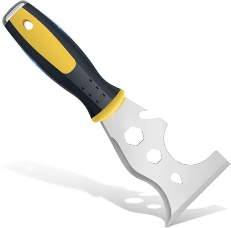 13-in-1 Stainless Steel Scraper Tool: Professional Multi-purpose Painters Tool with Straight Scraper, Curved Scraper, Roller Cleaner, Hammer for Home Improvement, Wallpaper Removal & Painting Projects