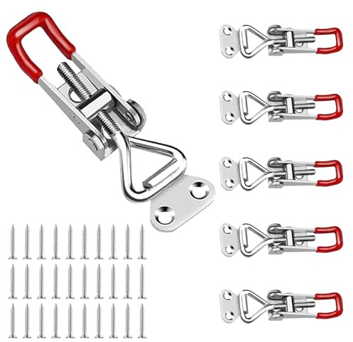 Jiavlyx 6 Pièces Loquet A Bascule, Sauterelle De Serrage Réglables, Loquet À Bascule En Métal, Capacité De Maintien 100 Kg, Avae 24 Vis De Montage, Fermeture À Levier Pour Armoires Portes Valises