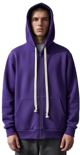 WHITE BRAND Kapuzenjacke mit Reißverschluss für Herren – Sweatjacke aus Baumwolle, warm und bequem – für Arbeit, Freizeit und Sport – Violett – Größe XL