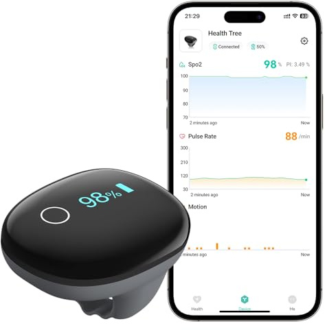 Wiederaufladbares O2 ring Bluetooth-Blutsauerstoffmessgerät für die Fingerspitze zur kontinuierlichen Messung von SpO2 und Pulsfrequenz
