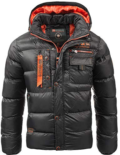 Geographical Norway – Chaqueta acolchada de invierno para hombre, anorak forrada, chaqueta para el invierno y el otoño en paquete con gorro UD Negro XL
