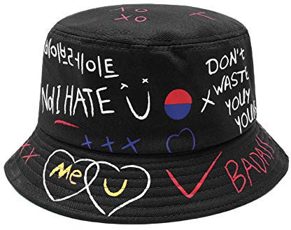 JUHONNZ Cappello da Pescatore, Cotone Unisex Bucket Hat Cappelli da Spiaggia Cappellino da Sole Cappello da Pesca per Uomo e Donna per Escursionismo Campeggio Pesca Viaggio,56-58cm, Nero Graffiti Art