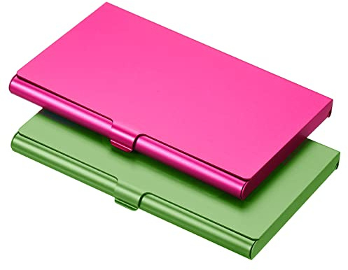 PATIKIL Porta Biglietti Visita 2 Pezzi Lega Alluminio Custodia Compatta Involucro Nome Carte per Donne Uomini Rosso Rosa Verde