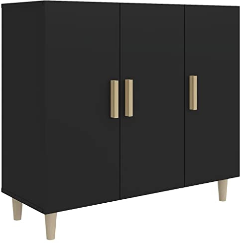 vidaXL Buffet Armoire de Rangement Organisateur de Maison Meuble de Rangement Armoire de Salon Intérieur Noir 90x34x80 cm Bois d'Ingénierie