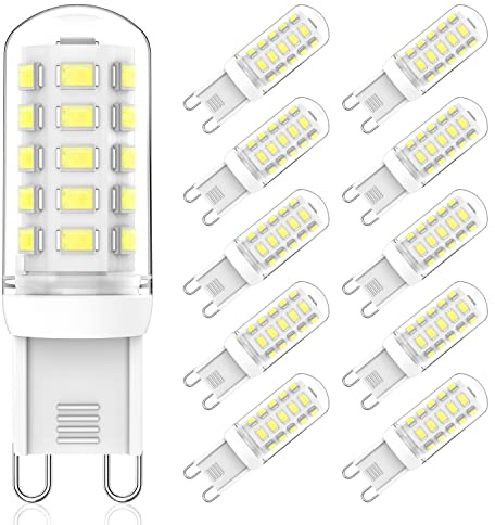 RuLEDne G9 LED Dimmbar Kaltweiß 6000k 3W LED Lampe Ersatz 28W 30W 33W 40W Halogenlampe, Kein Flackern Led Leuchtmittel, 320LM, AC 220-240V, 360 Grad Abstrahlwinkel G9 Sockel Glühlampe, 10er Pack