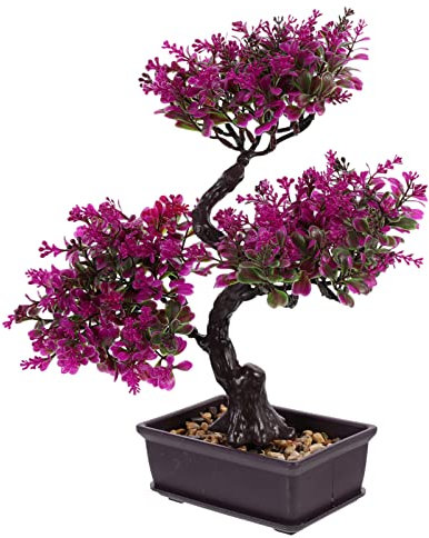 DOITOOL Tree Faux S Green Color Potted Outdoor Decors Simulated Garden Red Adornments Small Flowers in X Inch Decorative Realistic for Trees Table Living Office Indoor Bonsai