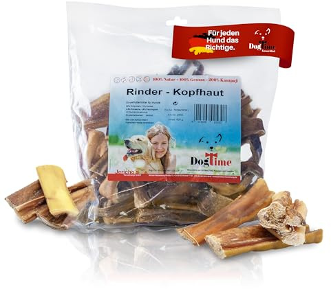 Dog Time Nourriture pour animaux de compagnie, cuir chevelu de boeuf, 500 g séché, collation à mâcher saine, 100 % bœuf pour chien, friandises pour chien sans sucre ni additifs