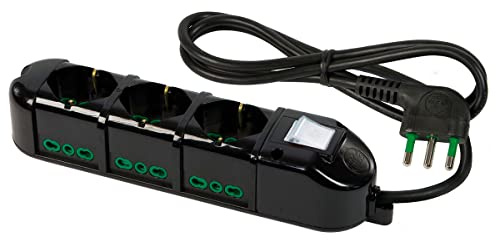 FANTON 48123-B Multipresa elettrica 9 posti con 3 prese universali e 6 prese bivalenti italiane laterali ciabatta spina grande 16A colore nero