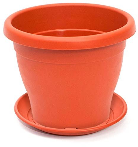 ACAN Tradineur – Maceta con Plato Tipo mediterránea, 60 cm de diámetro, Ideal Tanto para Interior como Exterior. Jardinera Alta con Agujeros para drenar Agua, Color Marrón