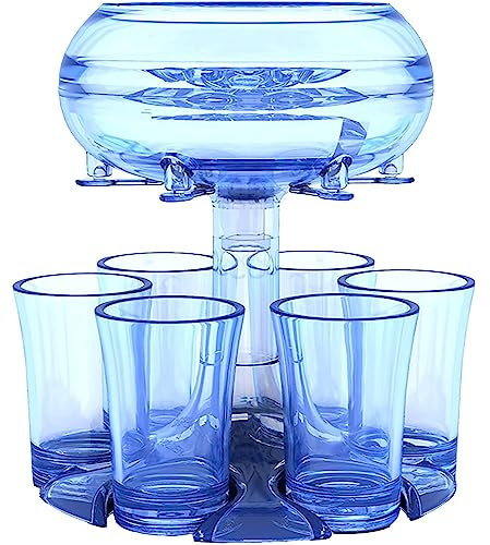 Acrylic Shot Glasses Dispenser, 6 Shot Glass Dispenser and Holder for Liquid Fun Drinking in College, Camping, 21st Birthday Home Parties blue