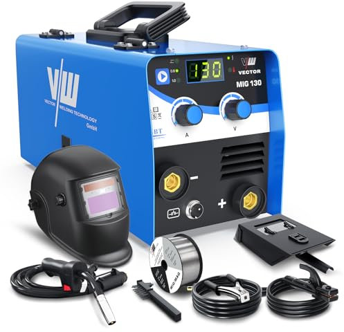VECTOR WELDING MIG-130 Poste à Souder MIG MAG Sans Gaz avec 130A - Poste à Souder Onduleur IGBT avec Casque de Soudage, Poste de Soudage Portable Flux MIG MMA électrodes