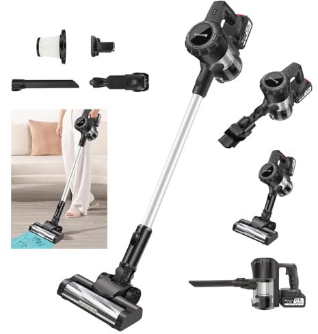 VickyHome Akku Staubsauger mit 3000mAh Akku, 15000PA Handstaubsauger Akku Vacuum Cleaner 65 Min Akku Staubsauger mit LED-Licht, 2 Gang, Hepa-Filter, Kabelloser Staubsauger für Hartböden Teppiche