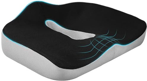 HOMCOM Cojín de Asiento de Espuma Viscoelástica Cojín para Silla de Oficina con Base Antideslizante y Funda de Malla para Silla de Comedor Silla de Ruedas Negro