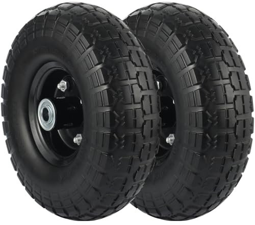 Rainmae 2 x PU Rad Sackkarre 260 mm 3.00-4 | 16 mm Achse Sackkarrenrad Vollgummi Ersatzrad Bollerwagen pannensicher Reifen Sackkarrenrad Stahlfelge