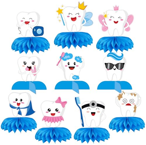 10 centrotavola a nido d'ape a forma di dente, decorazione da tavolo, fatina dei denti in stile cartone animato, dentista e corona, ornamento per il primo dente del bambino, lauree, decorazioni per