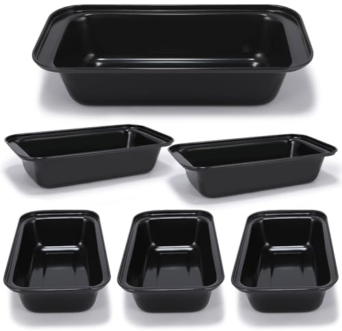 Yoehka 6 Pack Bread Pan Set, Non-Stick 8×4 Loaf Pans for Baking Homemade Bread, Sourdough, Brownies, Cake, Carbon Steel, Rectangle Baking Pans (Black)