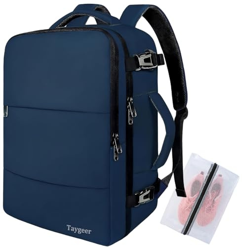 Taygeer for New Ryanair Cabin Bags 40x30x20 Underseat, Travel Backpack Cabin Size, Rucksack for Plane Hand Luggage Backpack, Ryan Air Cabin Bag 40x30x20 with Separate Shoe Pouch, Dark Blue