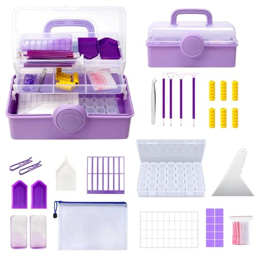 Minnhua 28 Slots Diamond Art Storage Boxes Kits 70 pcs Diamond Art Accessories with Pens Portable Diamond Painting Storage Boxes for Bead Organization and Storage
